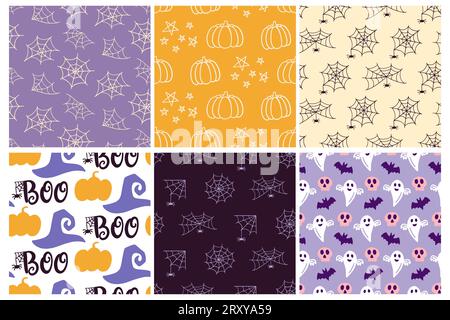 Halloween Niedlichen Vektor Nahtloses Muster Textur Set Stock Vektor