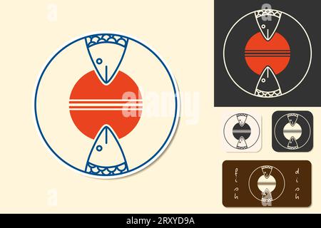 LOGO Icon Fisch Restaurant Café isoliert Vektor Set Stock Vektor