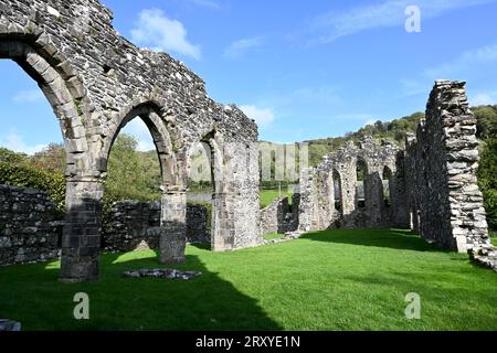 Cymer Abbey (Abaty Cymer) ist eine Ruine der Zisterzienserabtei in der Nähe von Llanelltyd, Gwynedd, Wales, Großbritannien – 26. September 2023 Stockfoto