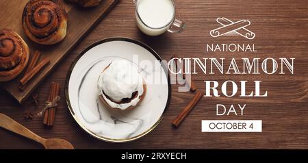 Begrüßungsbanner für den National Cinnamon Roll Day Stockfoto