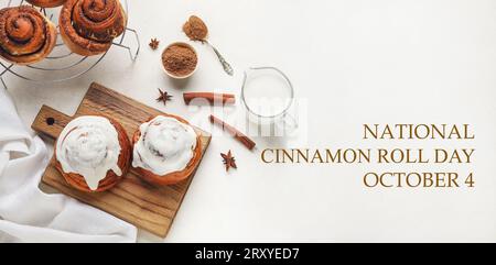 Begrüßungsbanner für den National Cinnamon Roll Day Stockfoto