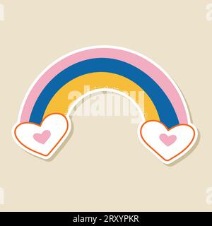 Niedliche, pinkfarbene Kawaii-Aufklebergrafik mit Regenbogenaufkleber Stock Vektor