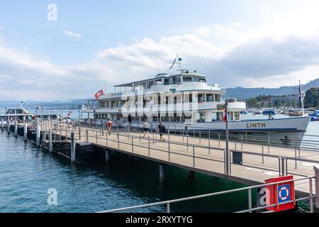 Kreuzfahrtschiff M S Linth am Zurichsee, Zürich Bürkliplatz (siehe), Stadt Zürich, Zürich, Schweiz Stockfoto