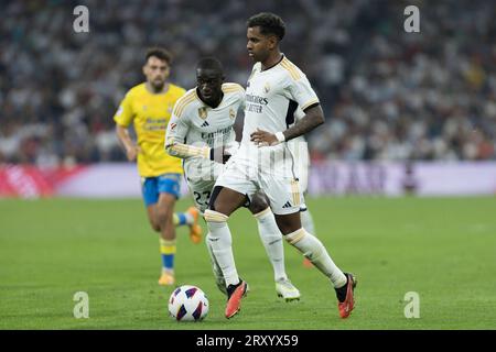 MADRID, SPANIEN - SEPTEMBER 27: Rodrygo geht von Real Madrid während des Spiels La Liga 2023/24 zwischen Real Madrid und Las Palmas im Santiago Bernabeu Stadion in Madrid am 20. SEPTEMBER 2023. (Foto: Guillermo M.) Stockfoto