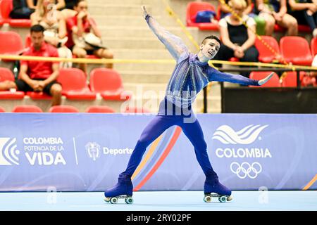 Kilian GOMIS (ESP), während des Senior Men, Short Program, bei den Artistic Skating World Championships Ibagu-Tolima 2023, im Parque Deportivo Municipal, am 26. September 2023 in Ibagu, Kolumbien. (Foto: Raniero Corbelletti/AFLO) Stockfoto