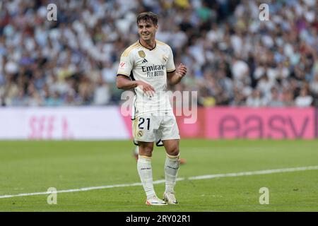 MADRID, SPANIEN - SEPTEMBER 27: Brahim Daz von Real Madrid während des Spiels La liga 2023/24 zwischen Real Madrid und Las Palmas im Santiago Bernabeu Stadion. (Foto: Guille Martinez/AFLO) Stockfoto