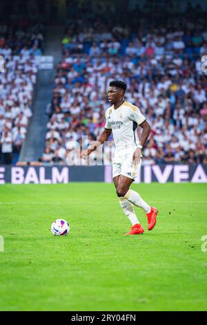 Madrid, Spanien, 27.09.2023, Aurelien Tchouameni (Real Madrid) während des Fußballspiels der spanischen Meisterschaft La Liga EA Sports zwischen Real Madrid und Las Palmas am 27. September 2023 im Bernabeu Stadion in Madrid, Spanien Stockfoto