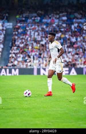 Madrid, Spanien, 27.09.2023, Aurelien Tchouameni (Real Madrid) während des Fußballspiels der spanischen Meisterschaft La Liga EA Sports zwischen Real Madrid und Las Palmas am 27. September 2023 im Bernabeu Stadion in Madrid, Spanien Stockfoto