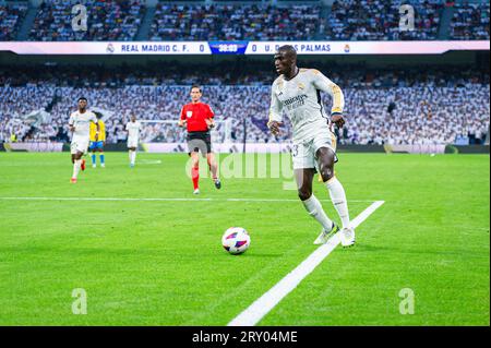 Madrid, Spanien, 27.09.2023, Ferland Mendy (Real Madrid) während des Fußballspiels der spanischen Meisterschaft La Liga EA Sports zwischen Real Madrid und Las Palmas am 27. September 2023 im Bernabeu Stadion in Madrid, Spanien Stockfoto