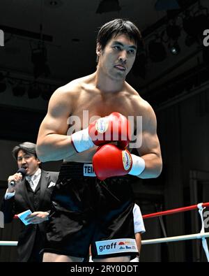 Eigoro Akai vor dem 2023 East Japan Rookie of the Year Turnier Mittelgewicht Halbfinale in der Korakuen Hall in Tokio, Japan, 15. September 2023. (Foto: Hiroaki Finito Yamaguchi/AFLO) Stockfoto