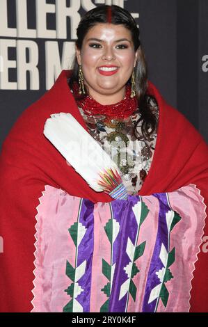 Osage Nation Princesses Gianna „Gigi“ Sieke nimmt an Apples „Killers of the Flower Moon“-Premiere in New York in Alice Tully Hall, Lincoln Center in New York, NUY, 27. September 2023 Teil. (Foto: Anthony Behar/SIPA USA) Stockfoto