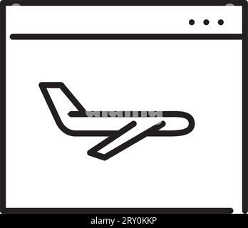 Flugzeug im Browser. Tickets auf der Website der Fluggesellschaft kaufen. Pixelperfekter, bearbeitbarer Kontur Stock Vektor