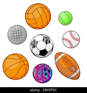 Ein Set verschiedener Bälle für Sportspiele Stock Vektor