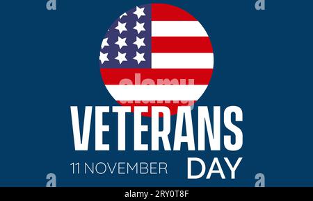 Veterans Day Tribute with American Flag and Saluting Soldier am 11. November. Vektorvorlage für Hintergrund-, Banner-, Karten- und Posterdesign. Stock Vektor