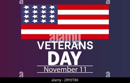 Veterans Day Tribute with American Flag and Saluting Soldier am 11. November. Vektorvorlage für Hintergrund-, Banner-, Karten- und Posterdesign. Stock Vektor