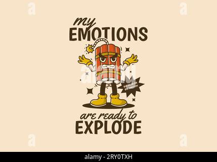 Meine Emotionen sind bereit zu explodieren. Vintage-Maskottchen-Design aus tnt-Dynamit mit wütendem Gesicht Stock Vektor