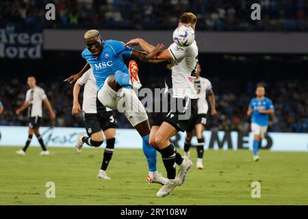 27. September 2023, Neapel, Kampanien, Italien: Victor Osimhen von Neapel während des Fußballspiels Der Serie A SSC Napoli - Udinese Calcio, Stadio Maradona Neapel, Italien. (Bild: © Ciro de Luca/ZUMA Press Wire) NUR REDAKTIONELLE VERWENDUNG! Nicht für kommerzielle ZWECKE! Stockfoto