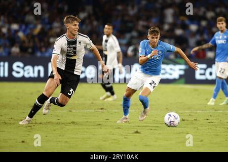 27. September 2023, Neapel, Campania, Italien: Jesper Windstorm of Napoli während des Fußballspiels der Serie A SSC Napoli - Udinese Calcio, Stadio Maradona Neapel, Italien. (Bild: © Ciro de Luca/ZUMA Press Wire) NUR REDAKTIONELLE VERWENDUNG! Nicht für kommerzielle ZWECKE! Stockfoto