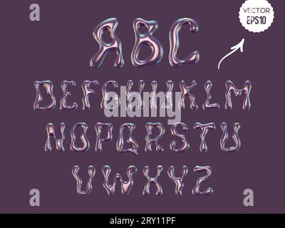 Holographisches flüssiges geschwungenes 3D-Alphabet. Stock Vektor