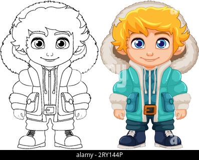 Vector cartoon character wearing puffer jacket, beanie hat, and boots Stock Vector