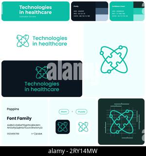 Branding-Vorlage für Technologien im Gesundheitswesen mit dünnem Logo Stock Vektor