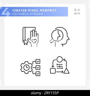 Bearbeitbare 2D-Pixel-Symbole mit perfekten schwarzen Soft Skills Stock Vektor