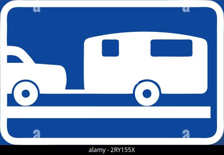 Symbolschild für bestimmte Fahrzeug- oder Straßenkategorie (Auto + Wohnwagen), zusätzliche Verkleidungen, Straßenschilder in Schweden Stock Vektor