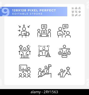 Bearbeitbare Pixelsammlung mit perfekten schwarzen Soft Skills-Symbolen Stock Vektor