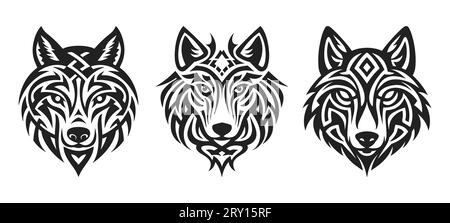 Tribal Tattoo des Wolfskopfes in keltischen und nordischen Ornament flache Design-Vektor-Illustration auf weißem Hintergrund isoliert. Das Skandinavische Viki Stock Vektor