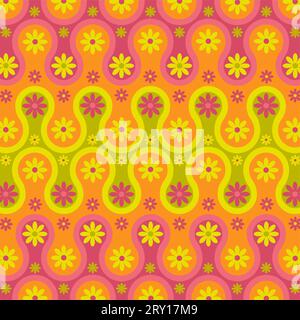 Funky, Mehrfarbige Hippie-Blumen-Power-Muster Stockfoto