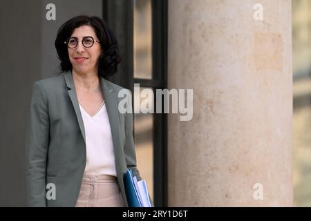 Julien Mattia / Le Pictorium - am Ende der Ministerratstagung am 27. September 2023. - 27/09/2023 - Frankreich / Ile-de-France (Region) / Paris - die Kulturministerin Rima Abdul-Malak am Ausgang des Ministerrates auf dem Elysee, 27. September 2023 Credit: LE PICTORIUM/Alamy Live News Stockfoto