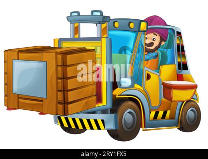 Cartoon-Szene mit Gabelstaplerwagen für den industriellen Einsatz isolierte Illustration für Kinder Stockfoto