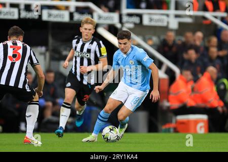 Newcastle, Vereinigtes Königreich. September 2023 27. Manchester City Stürmer Julian Alvarez (19) während des Newcastle United FC gegen Manchester City FC Carabao Cup, Runde 3 im St.James' Park, Newcastle, Großbritannien am 27. September 2023 Credit: Every Second Media/Alamy Live News Stockfoto