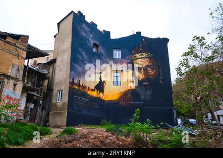 Ein riesiges Wandbild auf einem Gebäude des berühmten dänischen Künstlers Peter Skensved. In Tiflis, Georgien, Europa. Stockfoto