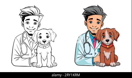 Tierarzt und Hund in der Klinik konzeptuelle Illustration isoliert auf weißem Hintergrund. Stock Vektor