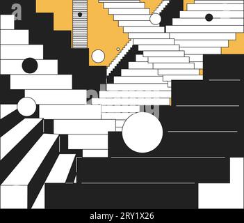 Labyrinthtreppen surreales schwarz-weißes 2D-Illustrationskonzept Stock Vektor