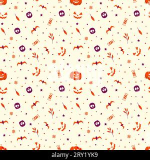 Halloween-Muster mit Kürbisschädel und Fledermäusen für Geschenkpapier. Halloween-Patter Stock Vektor