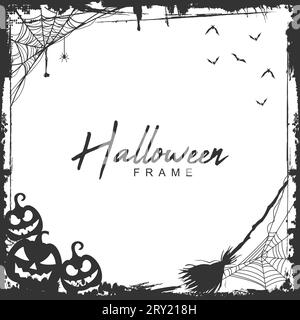 Halloween schwarze Rahmenillustration mit Spinnennetz und Baumsilhouetten Stock Vektor