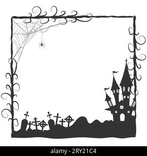 Halloween-Fotorahmen mit Halbton und halloween-Baum Stock Vektor