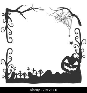 Halloween-Fotorahmen mit Halbton und halloween-Baum Stock Vektor