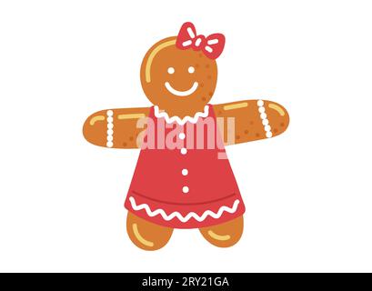 Vektor Lebkuchenmann auf weißem Hintergrund. Traditioneller Winterpasrty, Dessert Stock Vektor