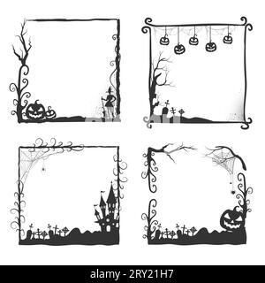 Halloween-Fotorahmen mit Halbton und halloween-Baum Stock Vektor