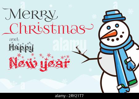 Frohe Weihnachten und glückliches neues Jahr Vektor-Illustration Design mit Schneemann, für Cover, Banner, Grüße Stock Vektor