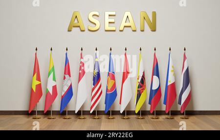 Flaggen of ASEAN ist eine Abkürzung für die Association of Southeast Asian Nations, eine politische und wirtschaftliche union von 10 staaten in Südostasien Stockfoto
