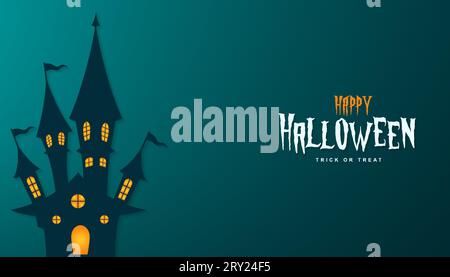 Happy halloween Bannerillustration mit halloween Spukhaus und halloween Text Stock Vektor