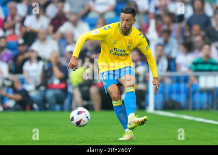 Während des La-Liga-Spiels zwischen Real Madrid und UD spielte Las Palmas am 27. September 2023 im Santiago Bernabeu Stadion in Madrid, Spanien. (Foto: Cesar Cebolla/PRESSINPHOTO) Stockfoto