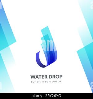 Design-Vorlage für Wassertropfen-Logo-Emblem. Isometrisches 3D-Verlaufssymbol. Abstrakte blaue Aquatropfenvektorillustration. Stock Vektor