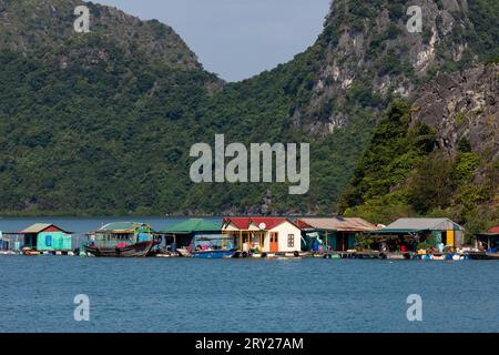 Die schwimmenden Dörfer in der Ha Long Bay von Vietnam Stockfoto