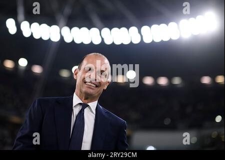 Massimiliano Allegri, Cheftrainer des FC Juventus, lächelt vor dem Fußballspiel der Serie A zwischen dem FC Juventus und US Lecce. Stockfoto