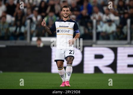 Gabriel Strefezza von US Lecce zeigt während des Serie-A-Fußballspiels zwischen Juventus FC und US Lecce. Stockfoto